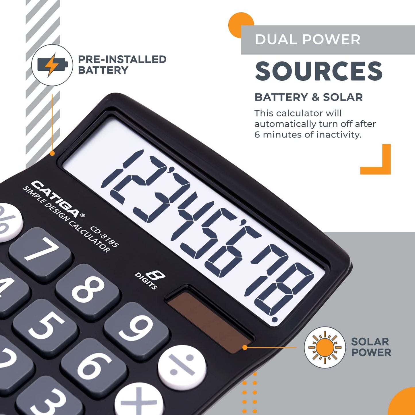 CATIGA Desktop Calculator 8 Digit with Solar Power and Easy to Read LCD Display, Big Buttons, for Home, Office, School, Class and Business, 4 Function