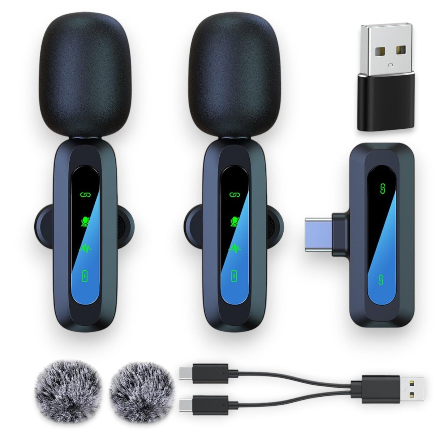 2-Pack Wireless Mini Microphone for iPhone 15,16,17, Lavalier Microphone for Video Recording, 2 In 1 Noise Reduction Lapel Mic For Android, Ipad, PC