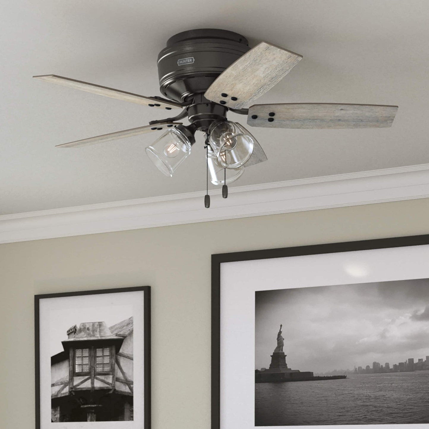Hunter Fan 44 Inch Noble Bronze Indoor Ceiling fan with LED Light and Pull Chain for Bedroom, Living Room, Office, Basement, Kitchen, Dining Room