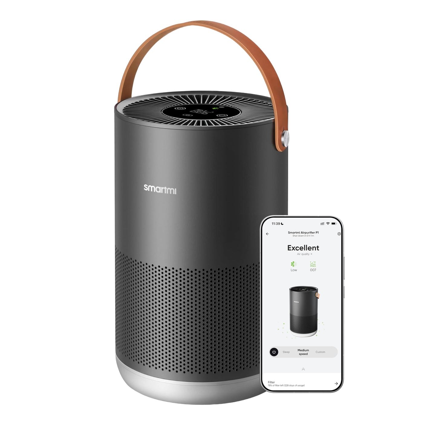 Smartmi P1 Air Purifier for Home Bedroom, H13 HEPA, 19 dB