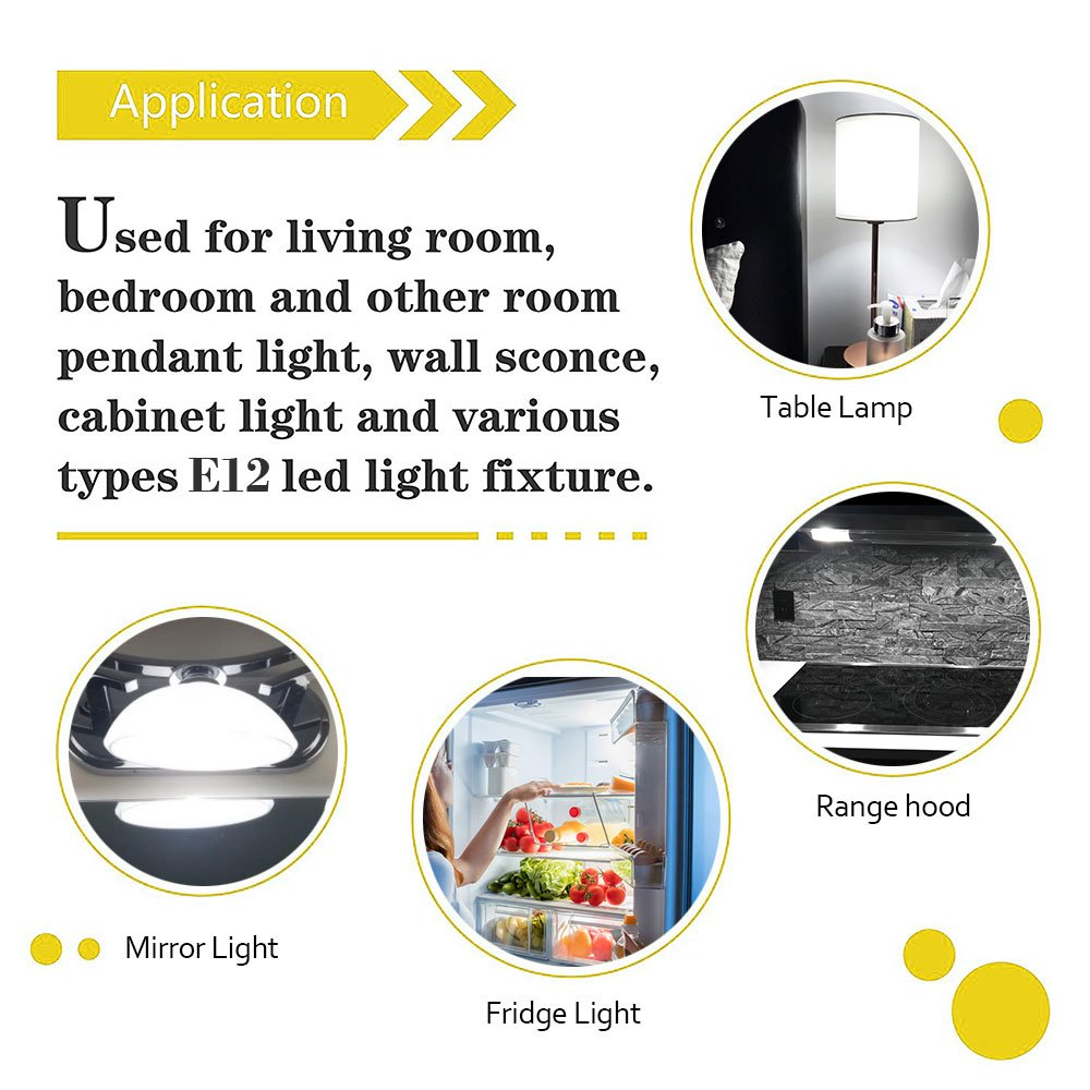 E12 LED Bulb 8W C7 Bulb Equivalent to E12 Halogen Bulb 80W, Daylight 6000K T3/T4 Base 120V E12 Candelabra Bulbs for Ceiling Fan, Chandelier Lighting