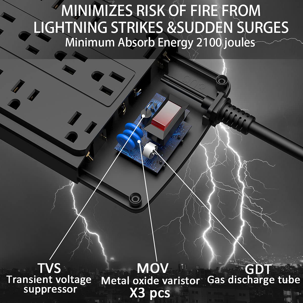 18 Outlets Surge Protector Power Strip - 6 Feet Flat Plug Heavy Duty Extension Cord with 18 Widely Outlets and 4 USB Ports, 2100 Joules, Black, ETL