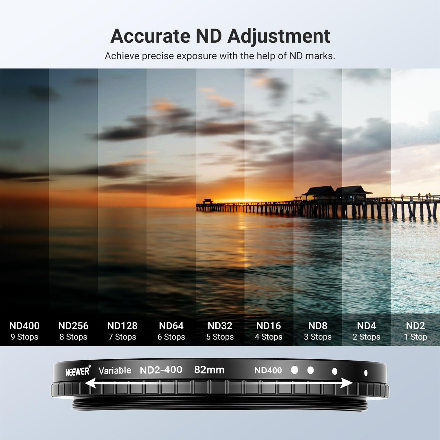 NEEWER 82mm Variable ND + CPL + UV Filter Kit (3 Pack), Multicoated Neutral Density (ND2-400) Circular Polarizer Camera Lens Polarizing Filter