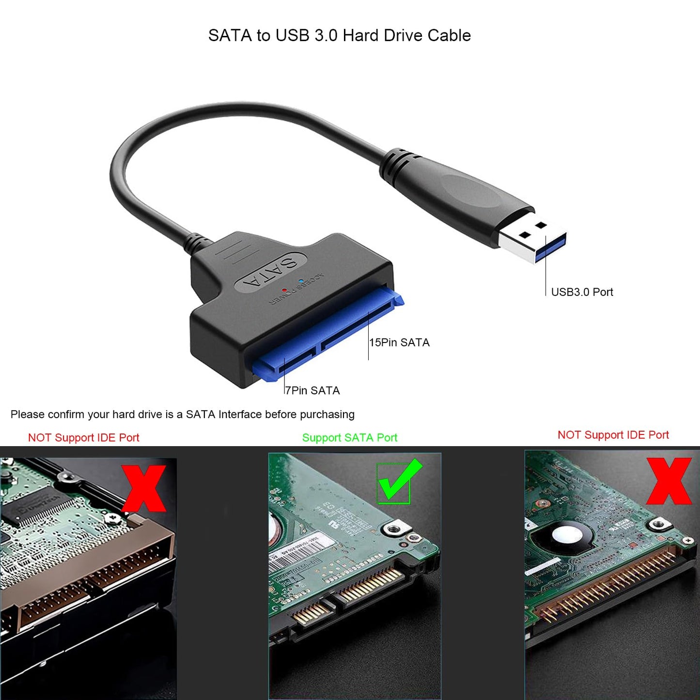 FRIGRAF High Speed SATA to USB 3.0 Cable, SATA to USB Adapter for 2.5”SSD & HDD,2in1 Sata Cable Type-C/Type-A (USB to 2.5 SSD HDD)