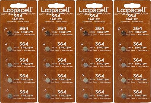 Loopacell Watch Battery Button Cell SR621SW SR-621SW 364 (Pack of 20)