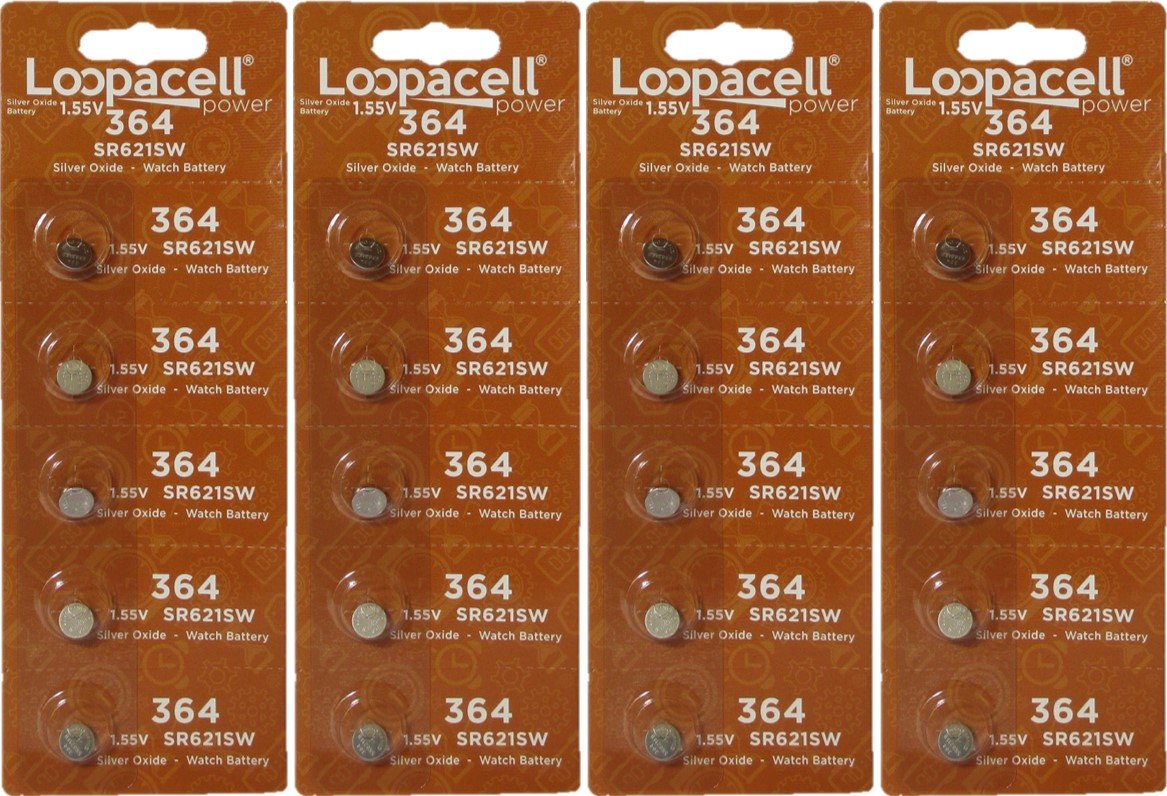 Loopacell Watch Battery Button Cell SR621SW SR-621SW 364 (Pack of 20)