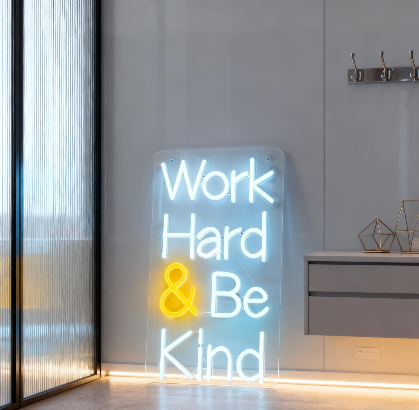 Work Hard Be Kind Neon Sign, Inspirational Quote Light Up Sign, Office Home Bedroom Living Room Workspace Gift Wall Table Decor USB Powered Dimmable