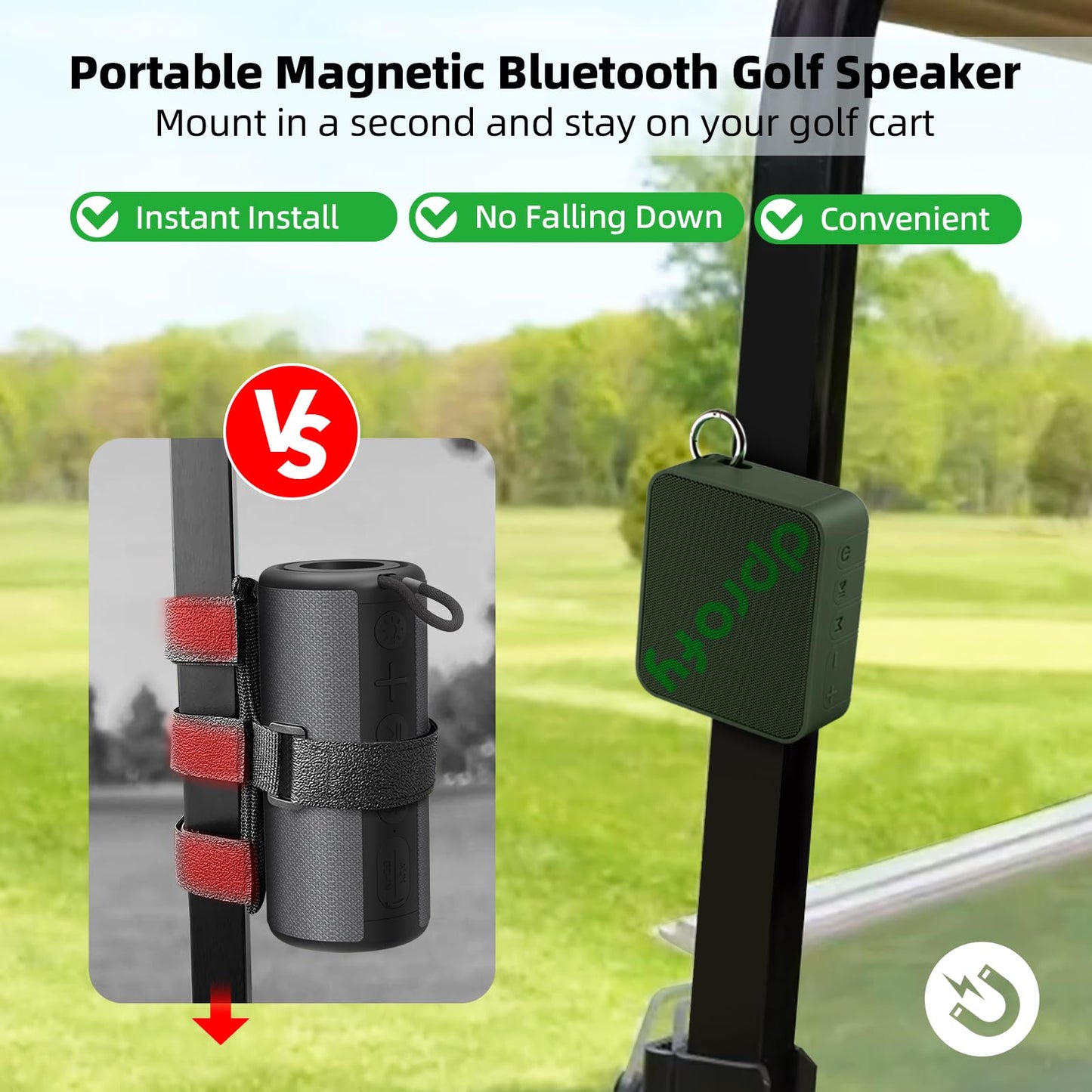 Dprofy Magnetic Golf Speaker, Golf Cart Speakers, IPX6 Waterproof, TWS Pairing, BT 5.4, 24H Playtime, TF Card Input, Portable Wireless Speaker Also