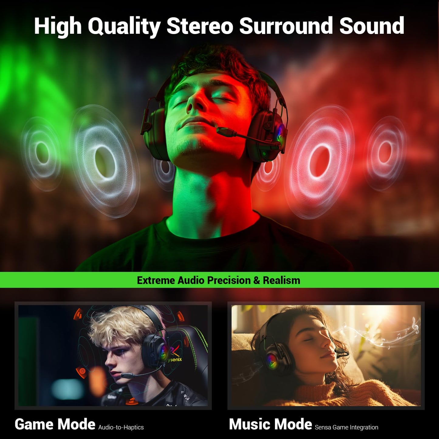Wireless Gaming Headset for Xbox Series X|S, Xbox One, PC, PS5, PS4, Mac, Switch, 2.4 GHz Wireless & Bluetooth 5.4 Gaming Headphones with Noise