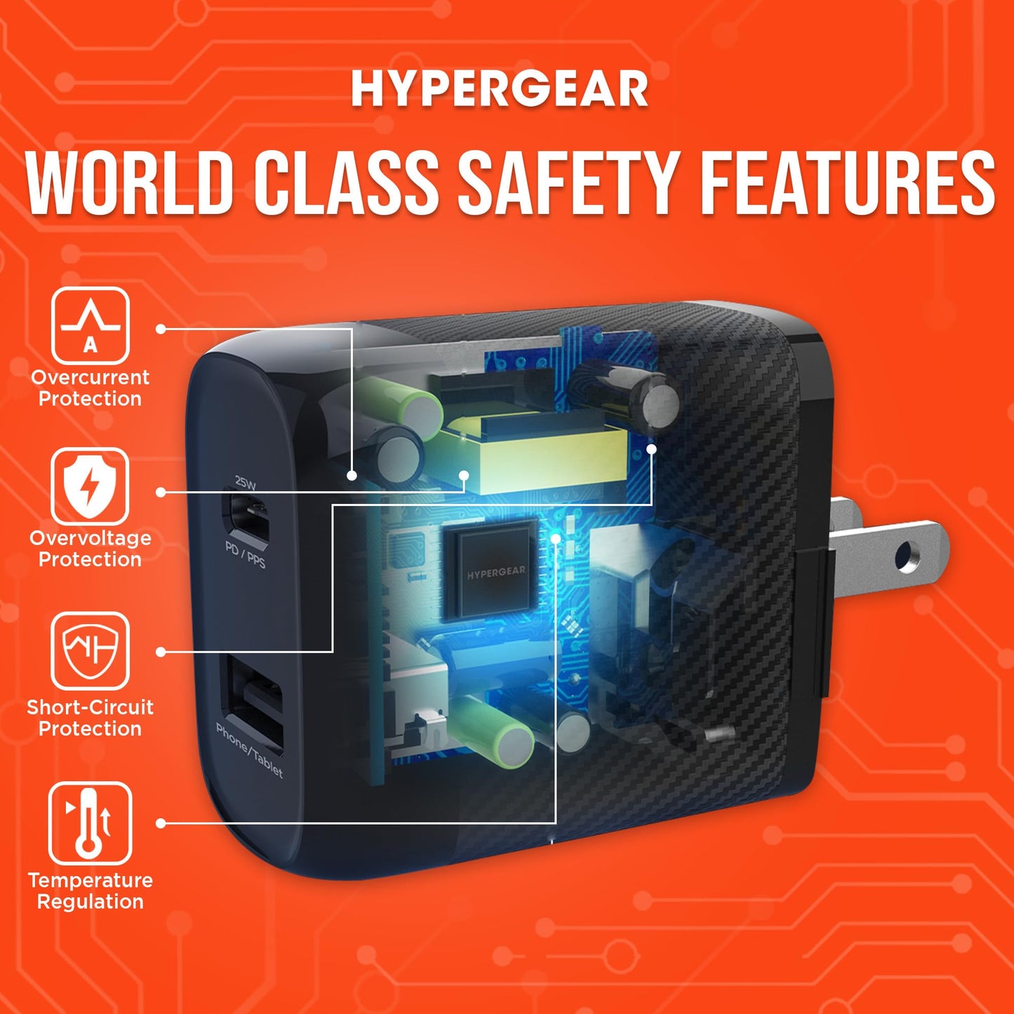 HyperGear SpeedBoost 25W Dual Phone Charger, Type C Charger for Fast Charging with 6 ft Cable, 25W USB-C and 12W USB Wall Kit with PD PPS, Compatible
