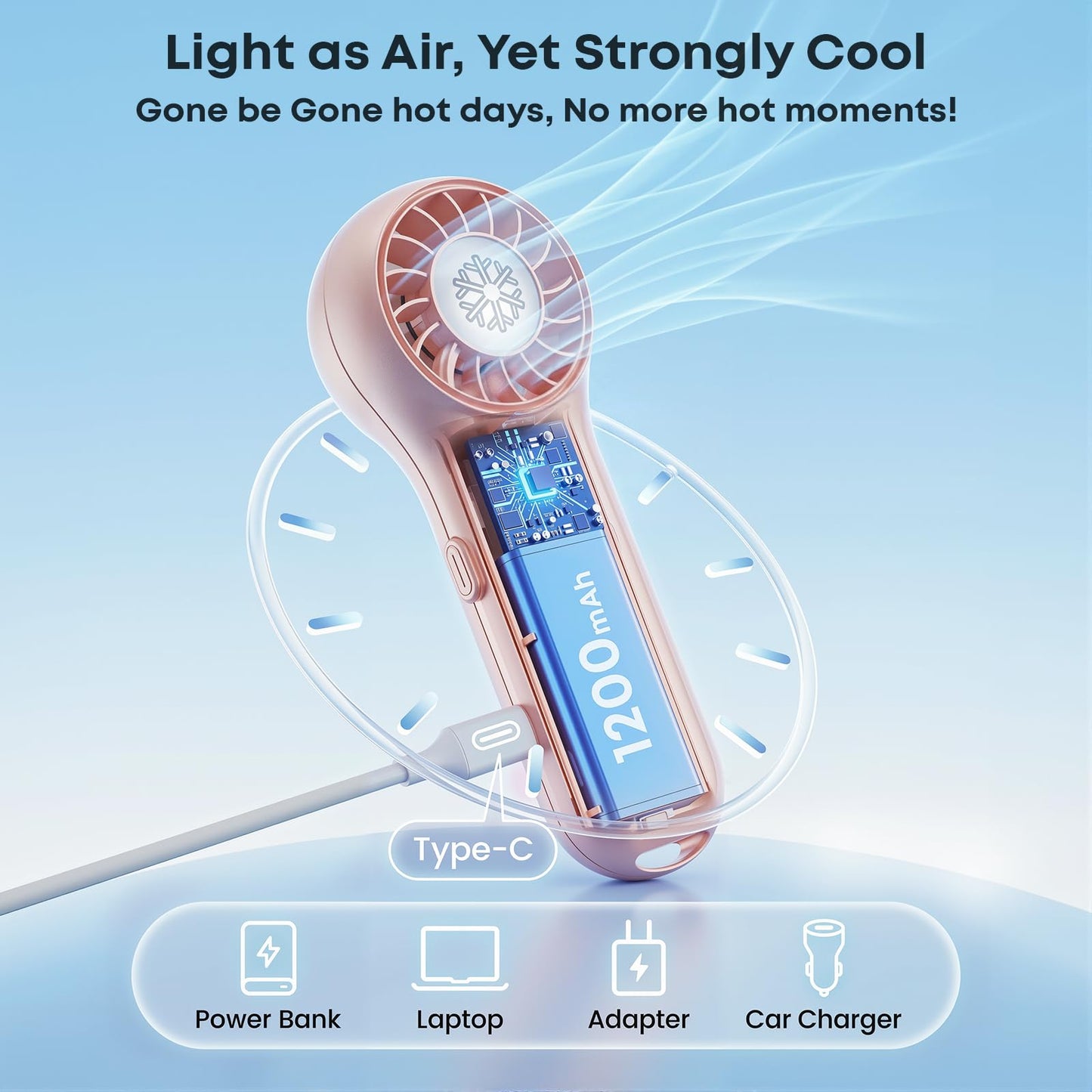 DREAMME 2 Pack Mini Fan Handheld, Portable Fan, 4-Speed Personal Small Fan, Cute Pocket Makeup Fan, Lash Fan, Rechargeable Operated Cooling Fan