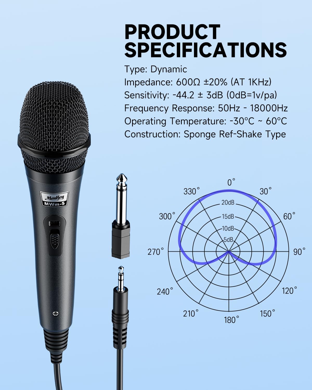 Moukey Wired Handheld Vocal Microphone, Metal XLR Dynamic Cardioid Mic with 13 ft Cable, for Singing, Stage, Party, Compatible with Karaoke Machine/PA