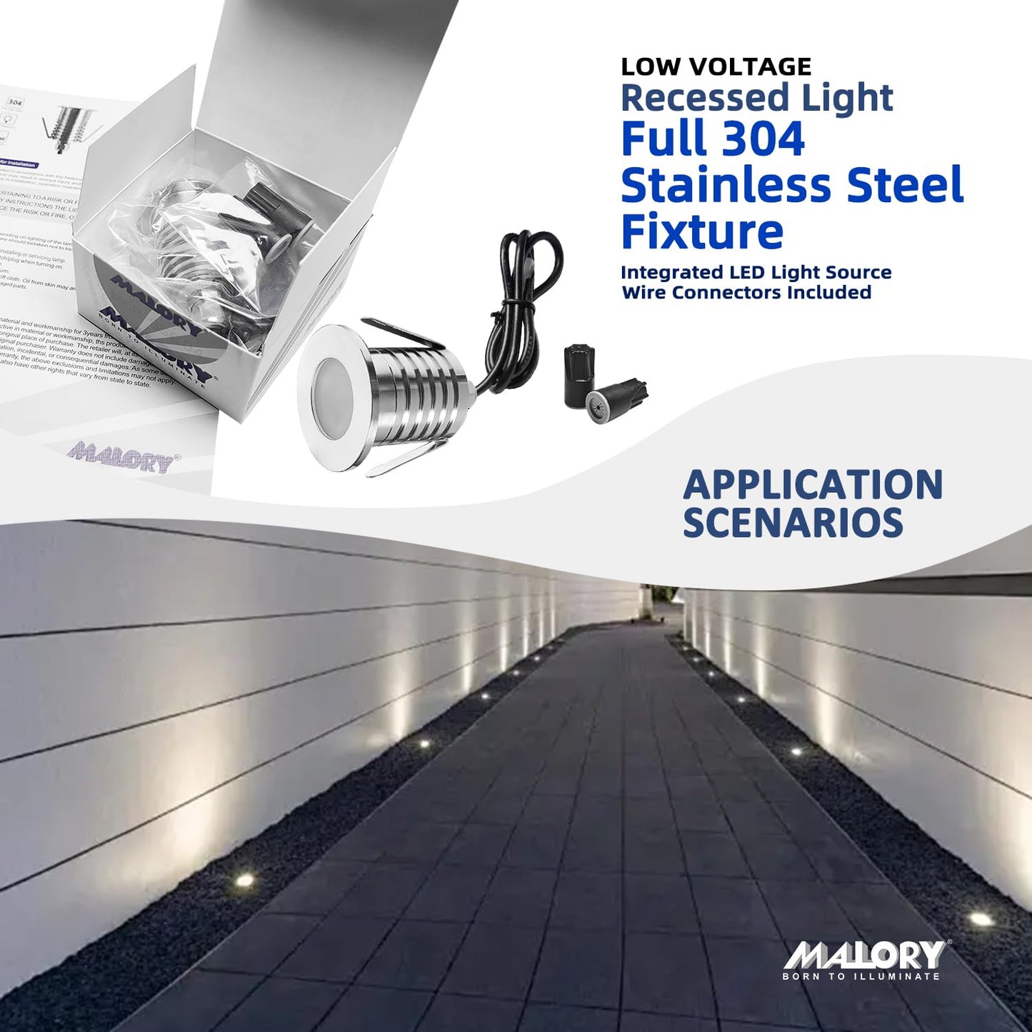 MALORY Low Voltage Deck Light 6 Pack, 3W 250LM Landscape Lighting, ?48 mm Recessed LED Outdoor Step Stair Lights, Full 304 Stainless Steel Deck