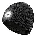 Wewow Unisex Beanie Hat with Light, LED USB Rechargeable Headlamp Beanie, Gifts for Dad Father Men Husband Warm Knitted Cap Black