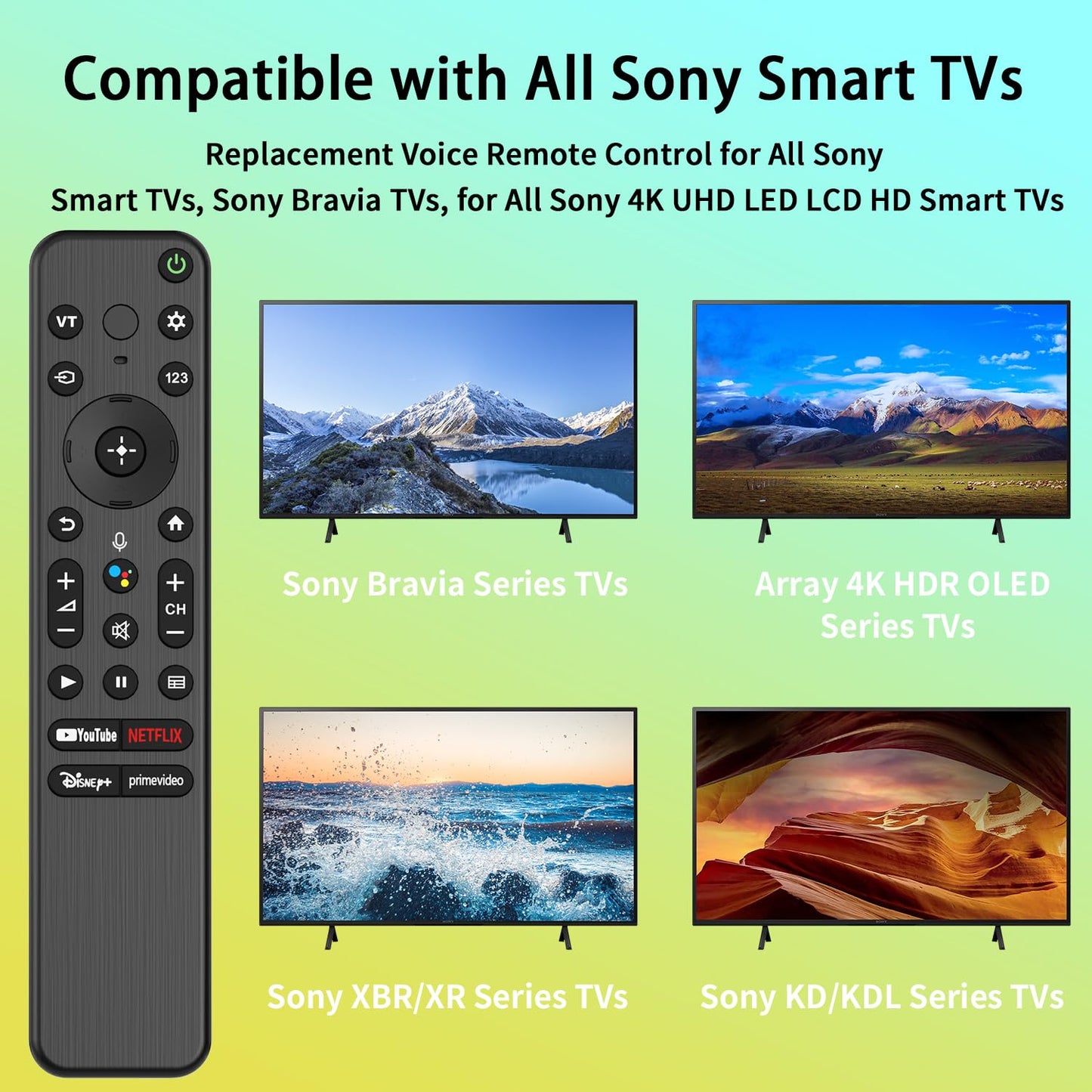 Voice Remote for Sony Smart TVs,Replacement Remote Control for All Sony Bravia 4K UHD LED/LCD HD Smart TVs