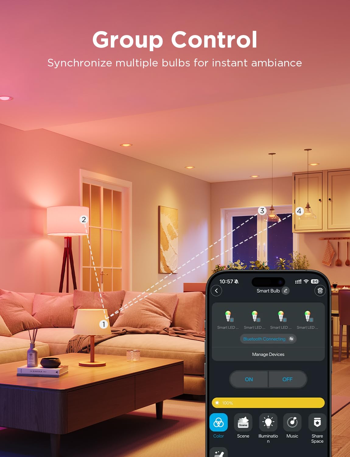 Govee A19 LED Light Bulb, WiFi Bluetooth Smart Light Bulbs, Multi-Color & Warm to Cool White Lighting, 800LM, 2700K-6500K, E26 Base for Bedroom Living