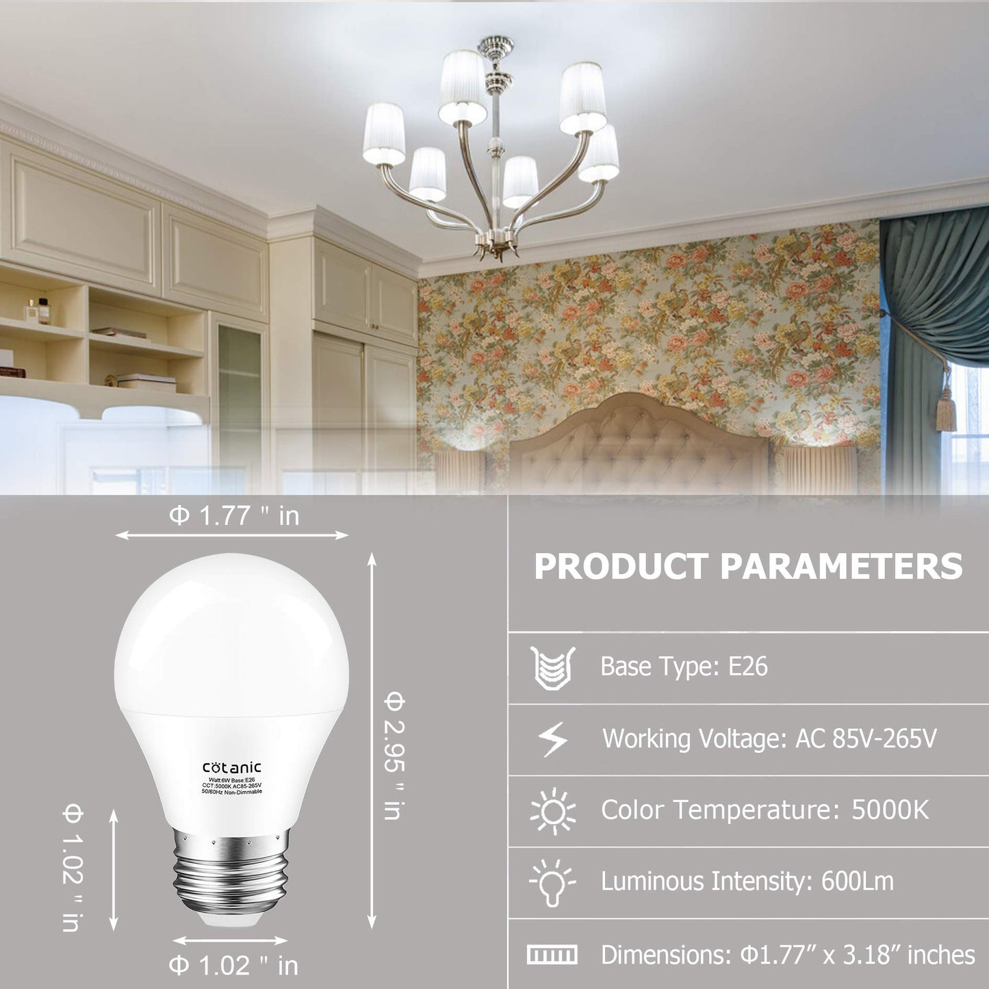 Cotanic A15 LED Ceiling Fan Light Bulb 5000K Daylight E26 Base 60W