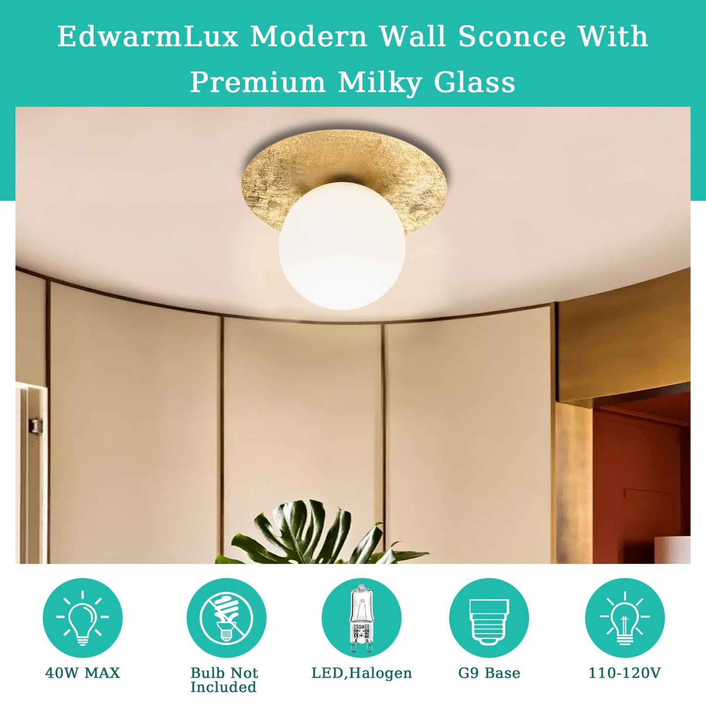 Edwarmlux 1 Light Wall Sconce, Mid Century Modern Globe Wall Sconce, Ceiling Light Fixture, Vanity Light Fixture, Indoor Wall Light for Living Room