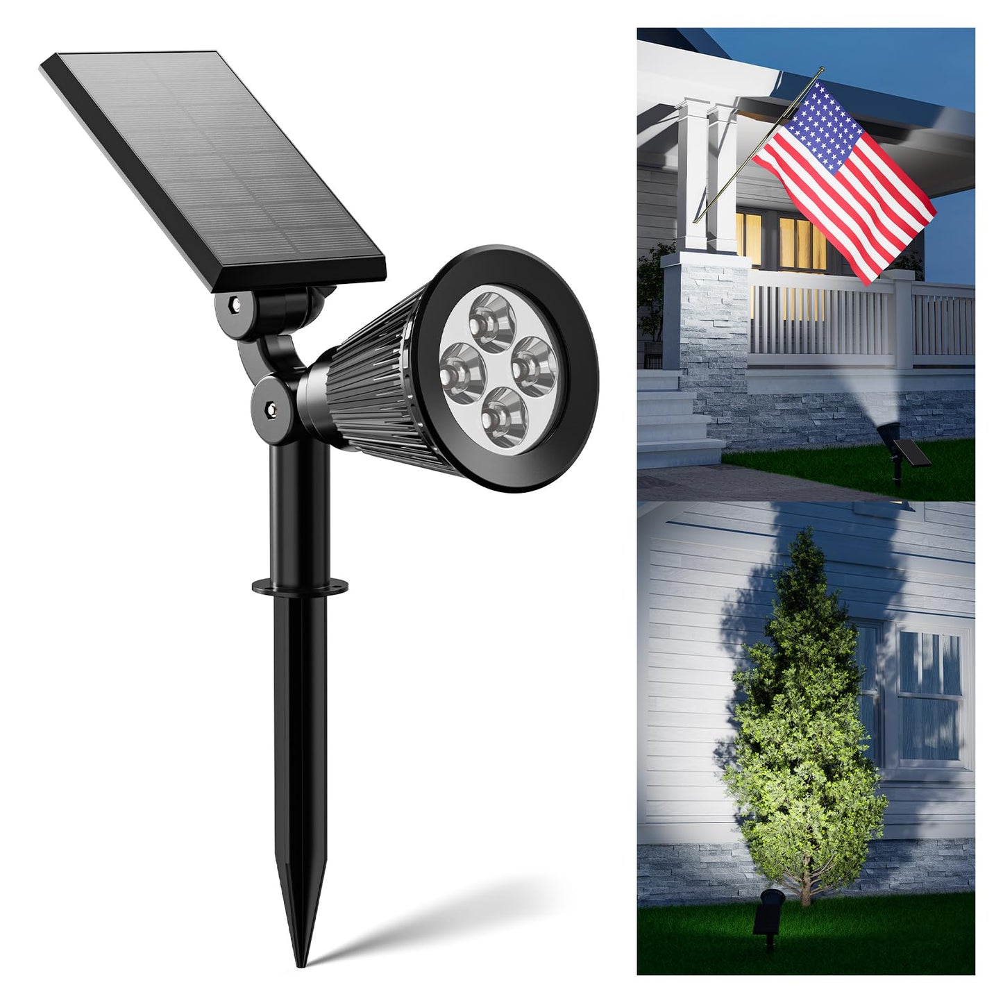 FALOVE Solar Spot Lights Outdoor Waterproof for Flag, Palm Tree, Pole, Sign, Statue, Mailbox, Bright LED Outside Landscape Flood Spotlights for Accent