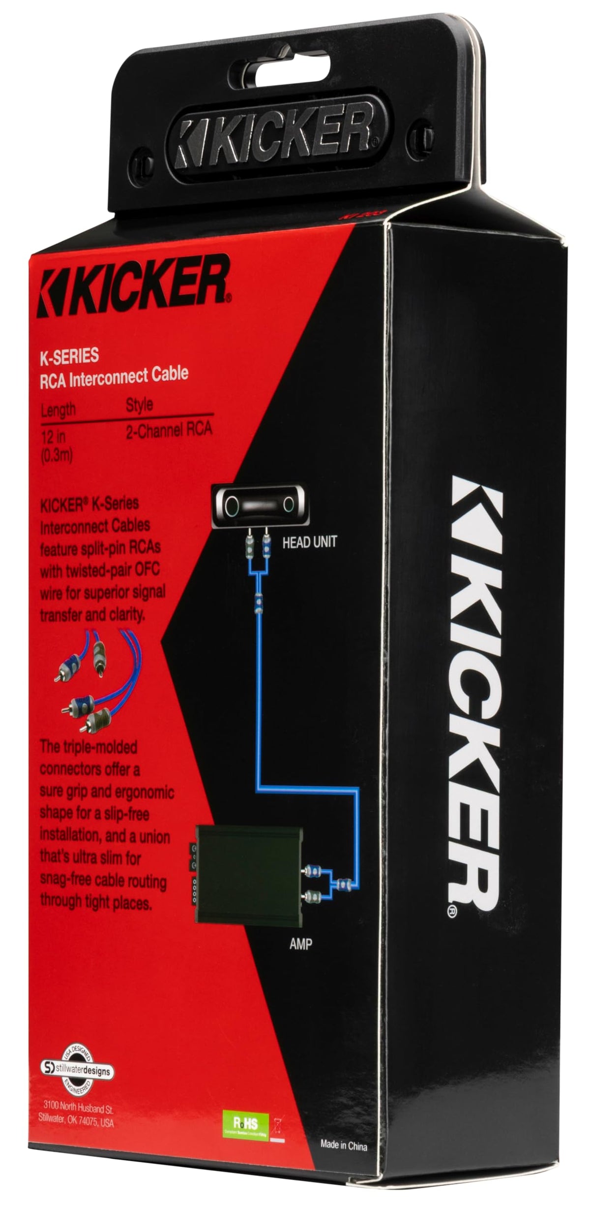 KICKER K1203 K-Series 2-Channel RCA Interconnect Cable (46K1203), 12 Inches, 0.3M