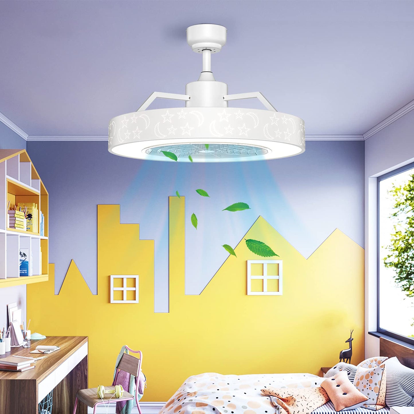 Tangkula 23" Ceiling Fan with Lights, Round LED Ceiling Lighting Fan with Invisible Blades Starry Sky Acrylic Lampshade, Stepless Dimmable with Remote
