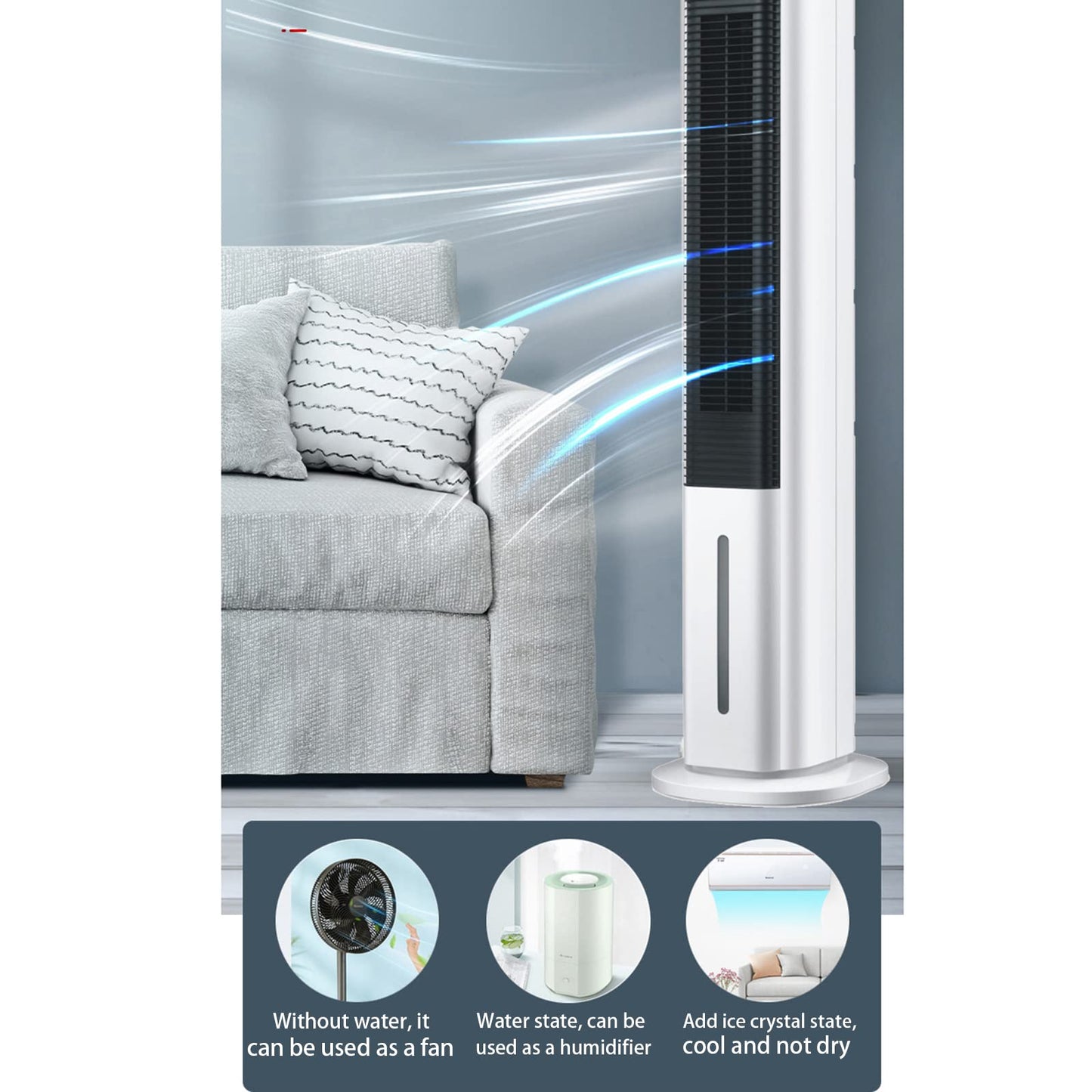 MWUCAIXIA Portable New Water Cooling Tower Fan Negative Ion Humidification Purification Cold Fan Refrigeration Mobile Small Fan Mute Floor Water Tower
