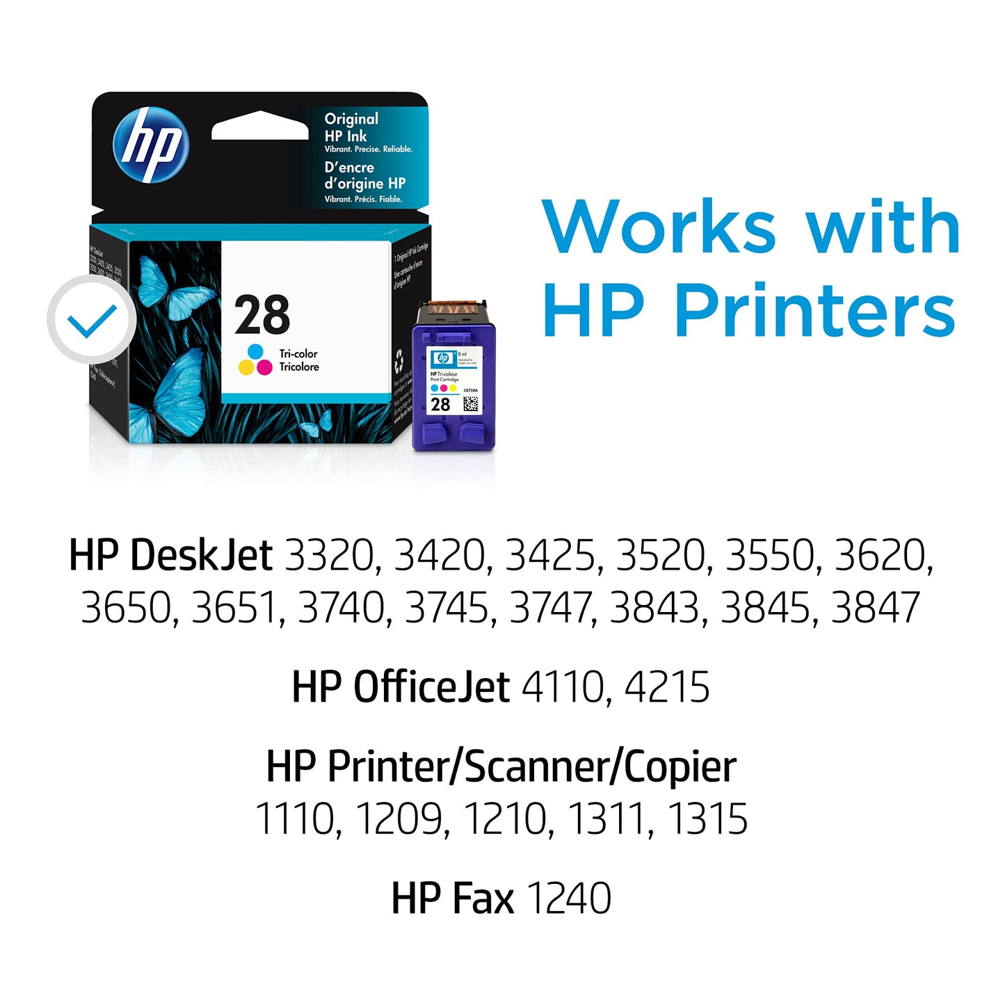 HP Original 28 Tri-Color Ink Cartridge | Works DeskJet 3320, 3420, 3520, 3550, 3620, 3650, 3740, 3840; OfficeJet 4110, 4215; PSC 1110, 1200, 1310; Fax