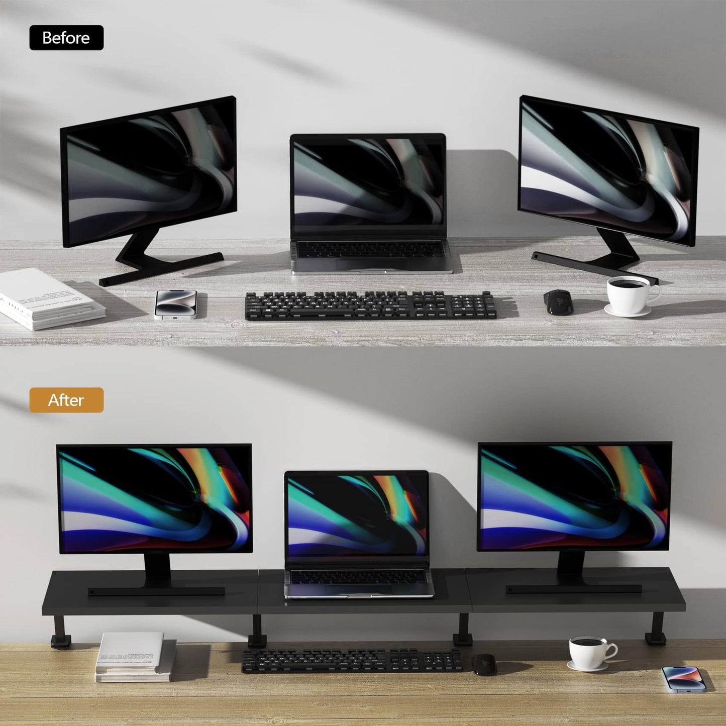 Gaxomo Extra-Large 45-Inch Wood Clamp On Desk Monitor Shelf with Spacious Storage Space - Fits 60-inch or Dual 32-inch Screens, C-Clamp Design