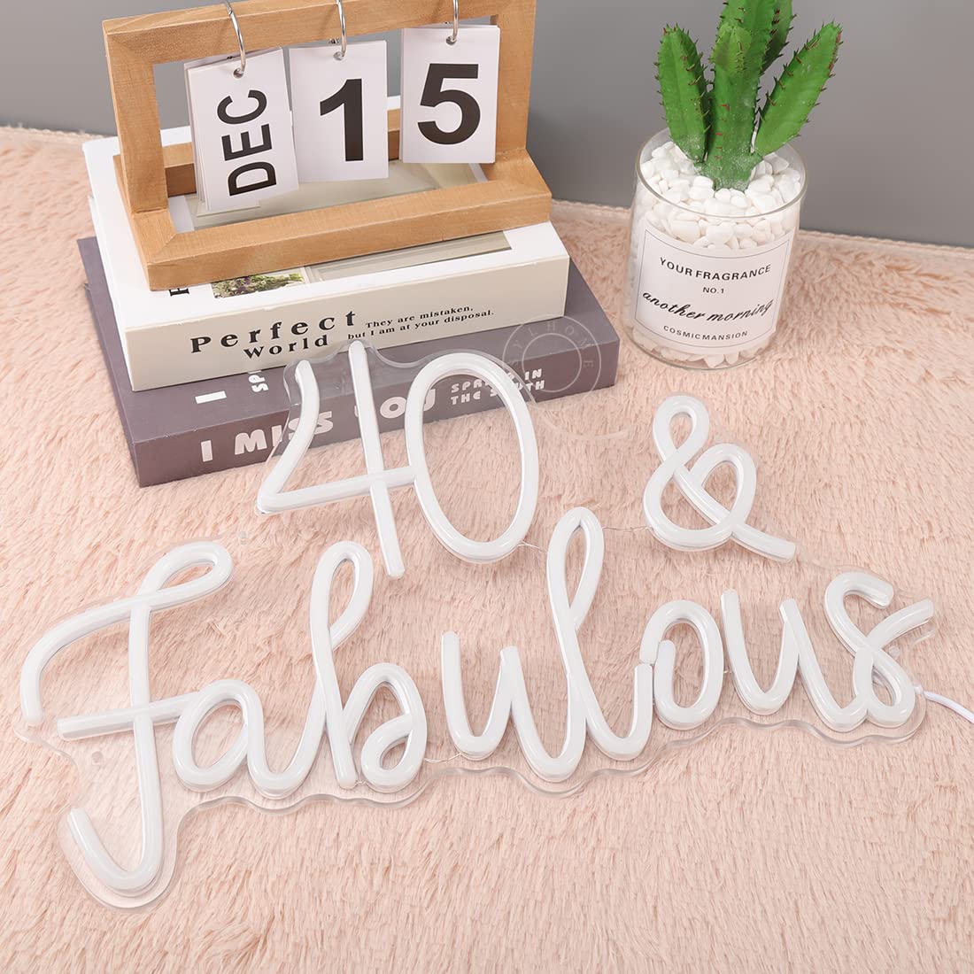 SYLHOME LED Neon Light Sign 40 & Fabulous Cheers To Forty Years Old Birthday Party Wall Decor Sign Bedroom Living Room Sign Backdrop Happy 40th