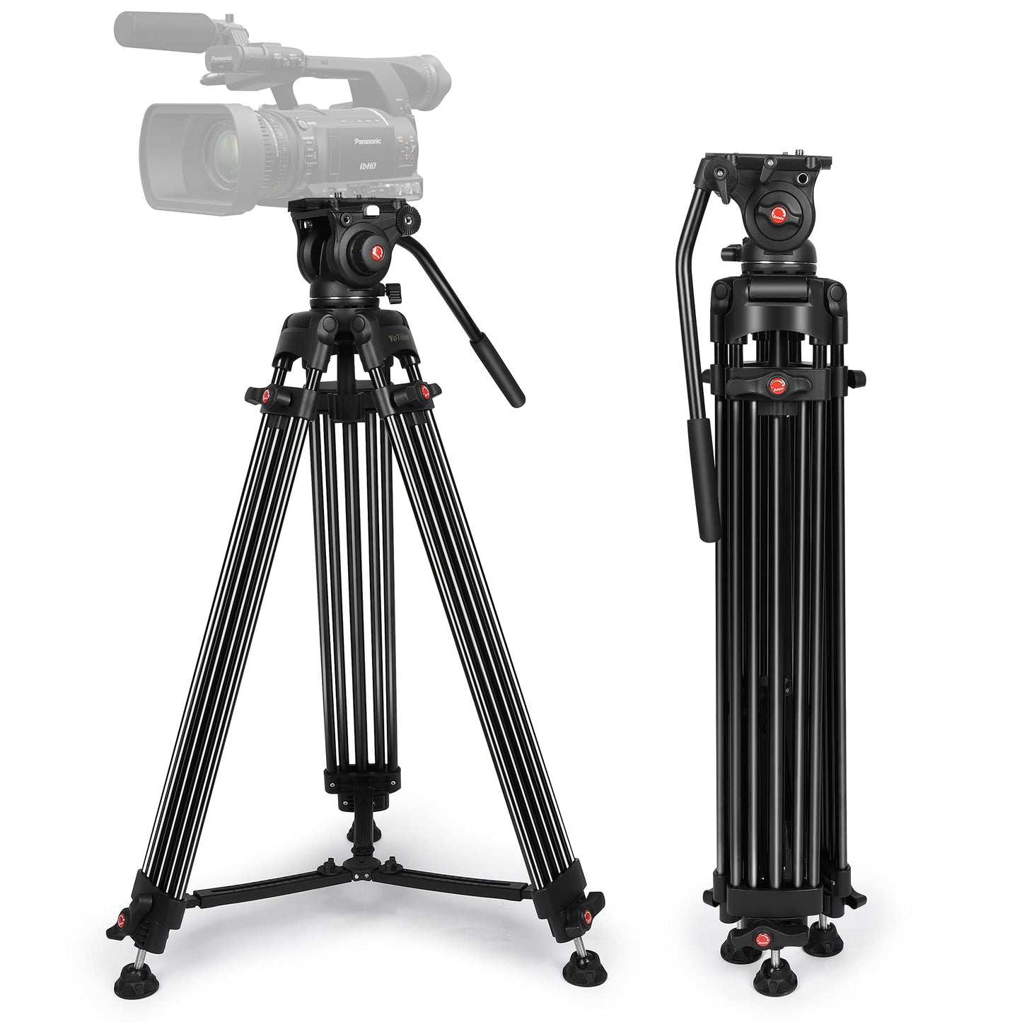 YoTilon Heavy Duty Tripod,70.8 Inch Professional Video Tripod with Fluid Head and Max Loading 17.6 LB, Universal QR Plate, for HDSLR