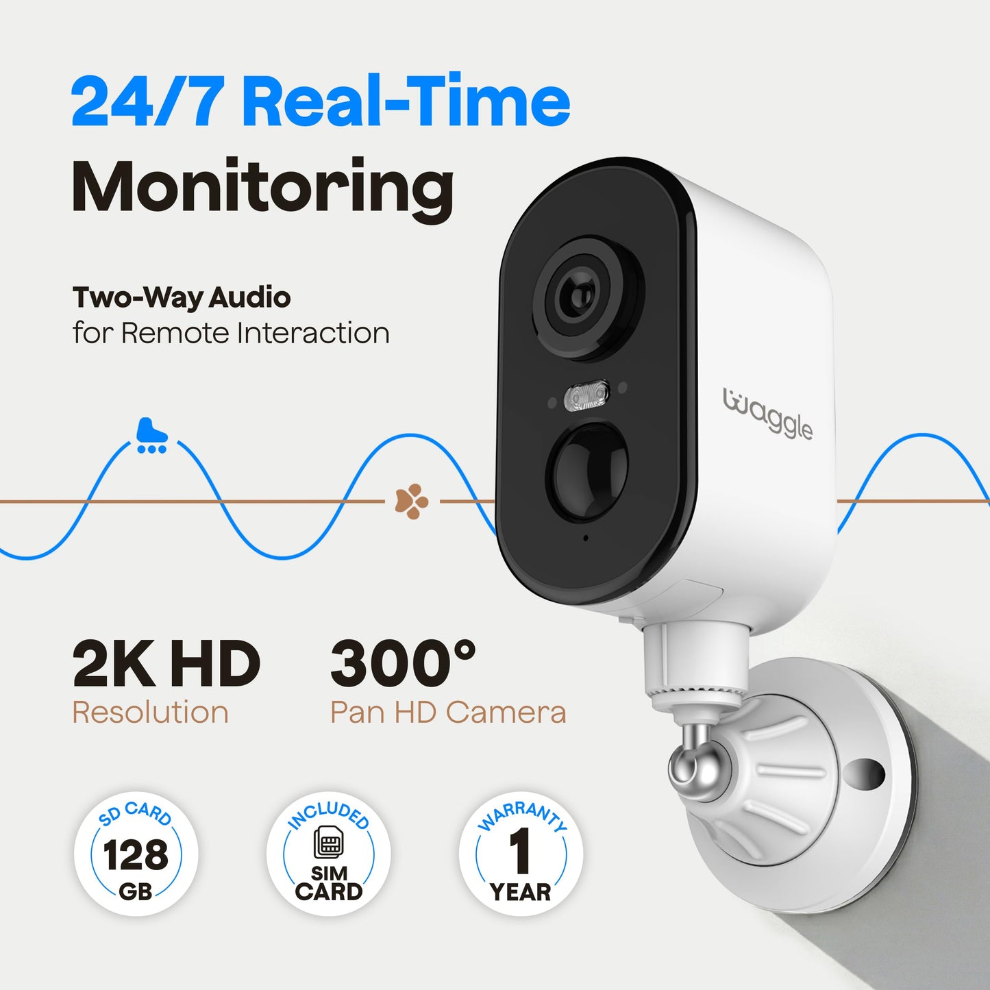 Waggle Pack of 2 4G LTE Security Camera for RV, No Wi-Fi Needed, 2K HD, 300° Pan, 9000mAh Battery, PIR & AI Human Detection, Siren Alarm