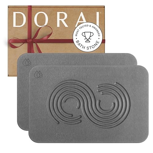 Dorai Home Bath Stone Mat 23.6"x15.4" (2-Pack) - Quick-Dry, Non-Slip Diatomite Stone Bath Mat for Bathroom, Zen Slate