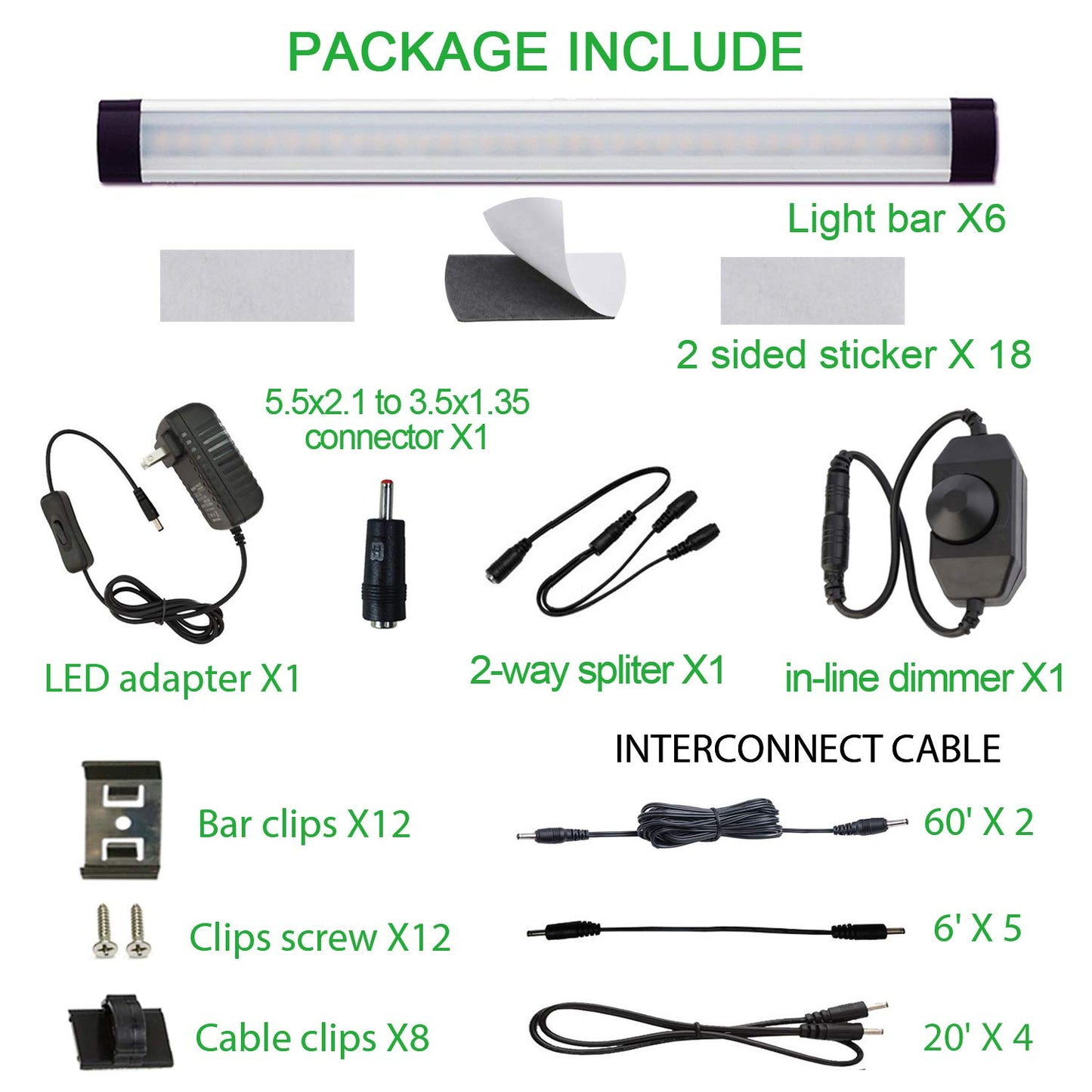 AIBOO LED Under Counter Light Rigid Bar Kit, Plug in Corded 12V LED Under Cabinet Lighting Dimmable with Switch for Counter Shelf Showcase Display
