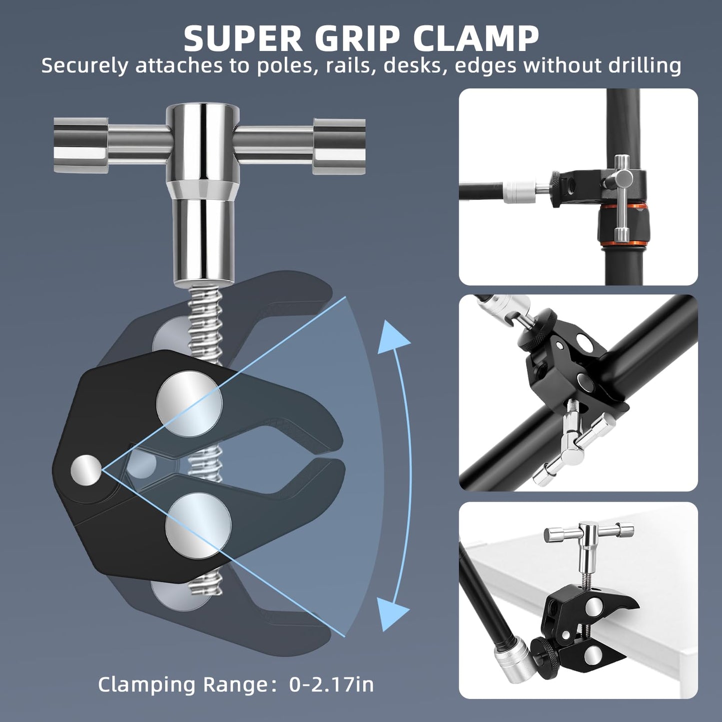BRDRC Magic Arm Clamp Mount, 9.8" Articulating Extension Arm with 1/4" and 3/8" Thread, with Cold Hot Shoe Adapter, Phone Holder for Tripod DSLR