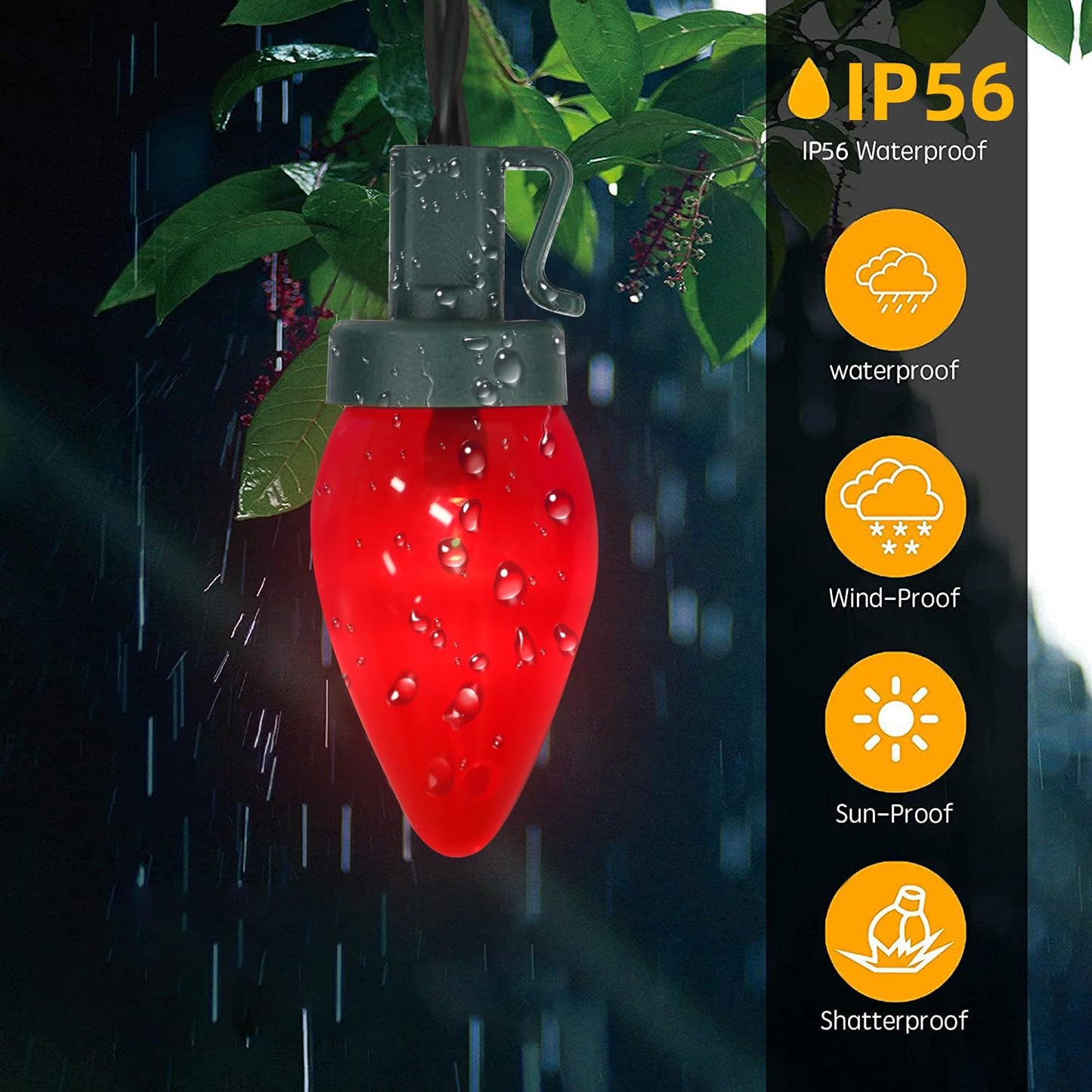 27.5Ft C7 LED Battery Operated Christmas Lights Outdoor with Timer, 8 Mode Twinkle Multicolor Christmas Tree Lights Indoor Outdoor Waterproof