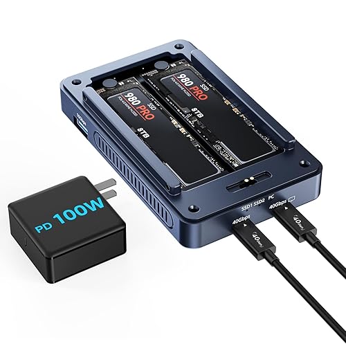 ACASIS Dual-Bay 40Gbps M.2 NVMe Raid SSD Enclosure, Cooling Fan, Only Compatible with USB4/40Gbps, Tool-Free, Aluminum Dock Dual Monitor, Support
