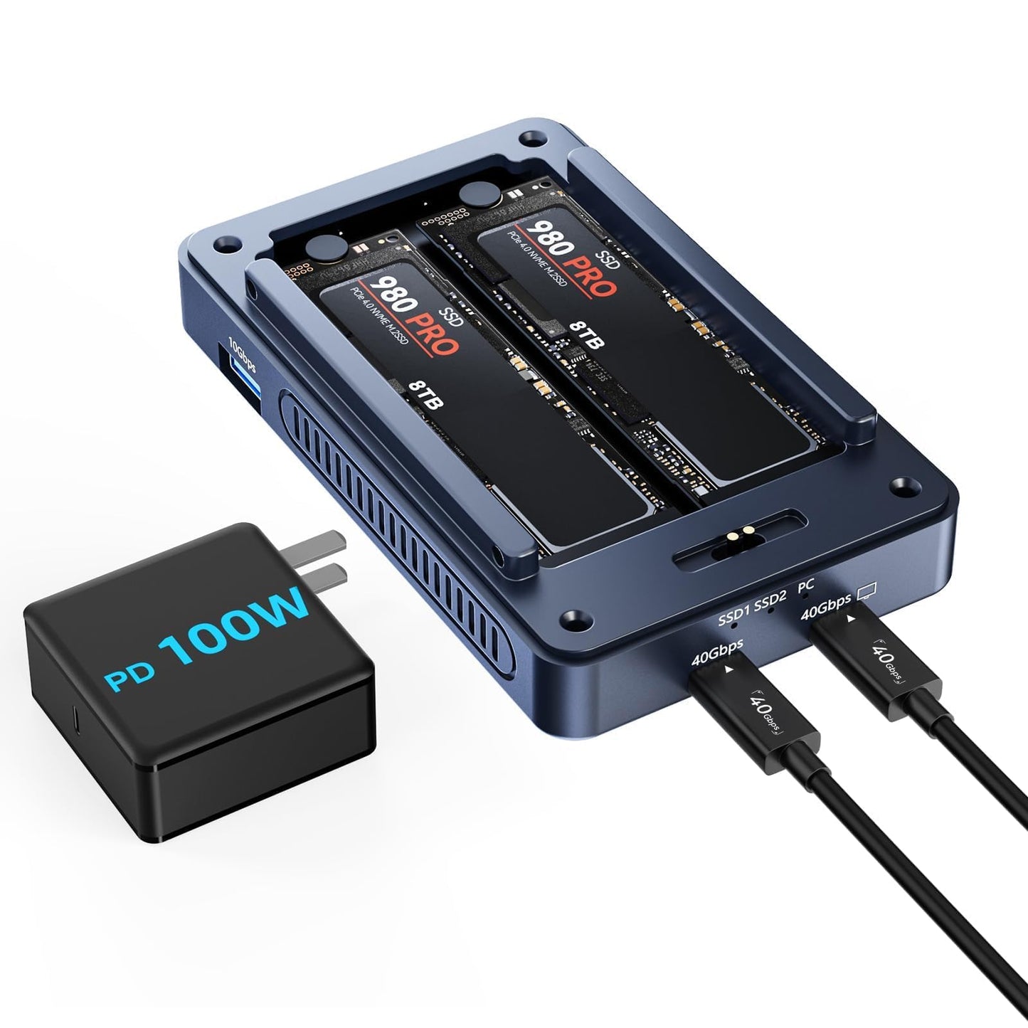 ACASIS Dual-Bay 40Gbps M.2 NVMe Raid SSD Enclosure, Cooling Fan, Only Compatible with USB4/40Gbps, Tool-Free, Aluminum Dock Dual Monitor, Support
