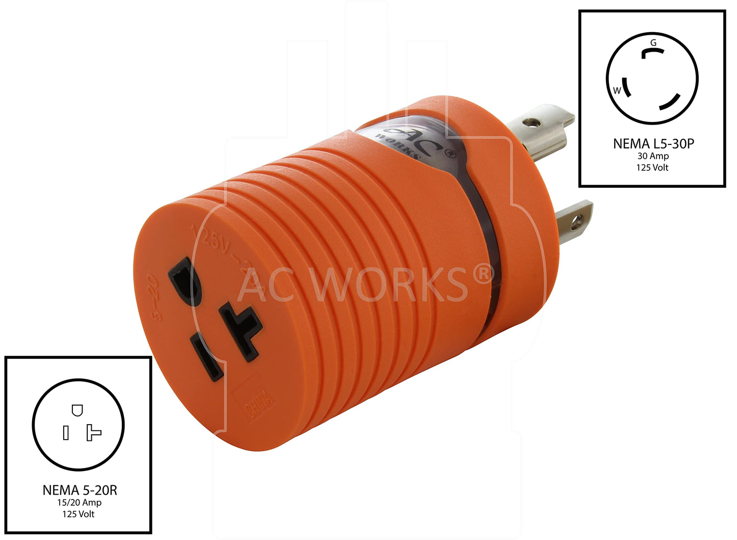 AC WORKS Shore Power Adapters (L5-30 30A Locking to 15/20A Household)