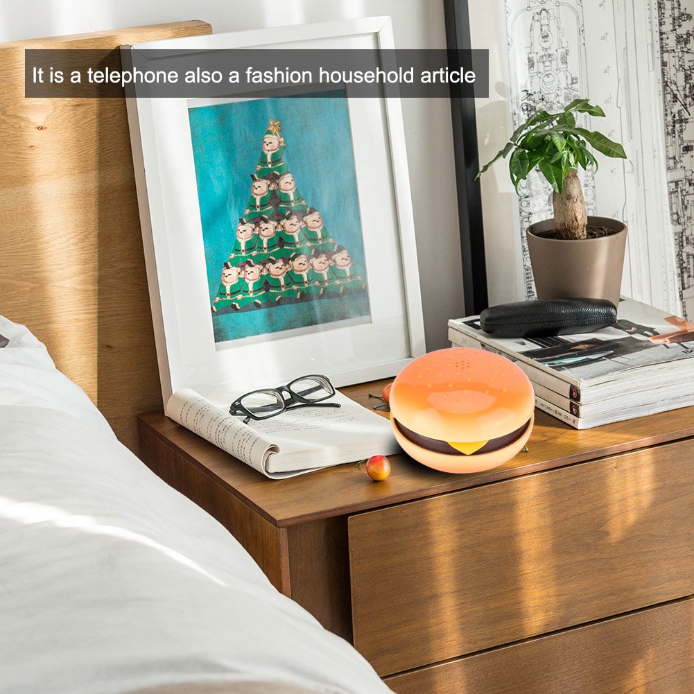 Hamburger Phone, Novelty Retro Telephone with Voice-Frequency Dialing and Flash Function Unique Food Shaped Desk Decor for Home Office Gift Idea