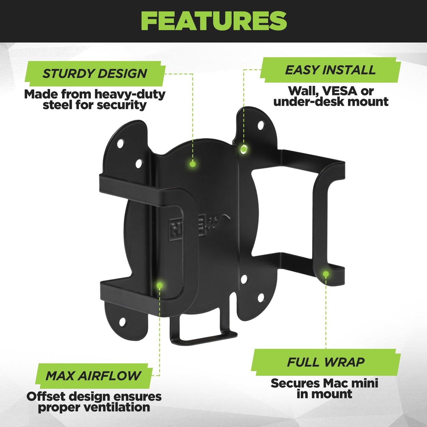 HIDEit Mounts Mac mini M4 Mount | Under Desk & VESA Monitor Mount for 2024 Mac mini | Designed for Proper Airflow | Includes Hardware | Compatible