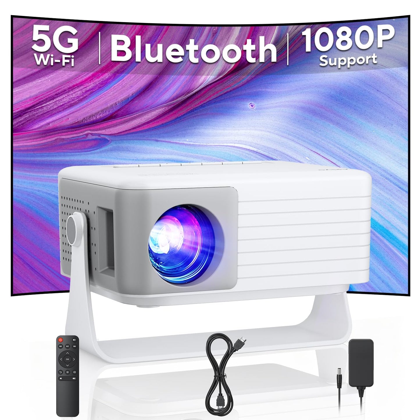 Mini Projector with WiFi and Bluetooth, AKIYO 2026 Upgraded Projector 1080P Support, 360° Rotating, Portable Projector for Home Theater/Outdoor