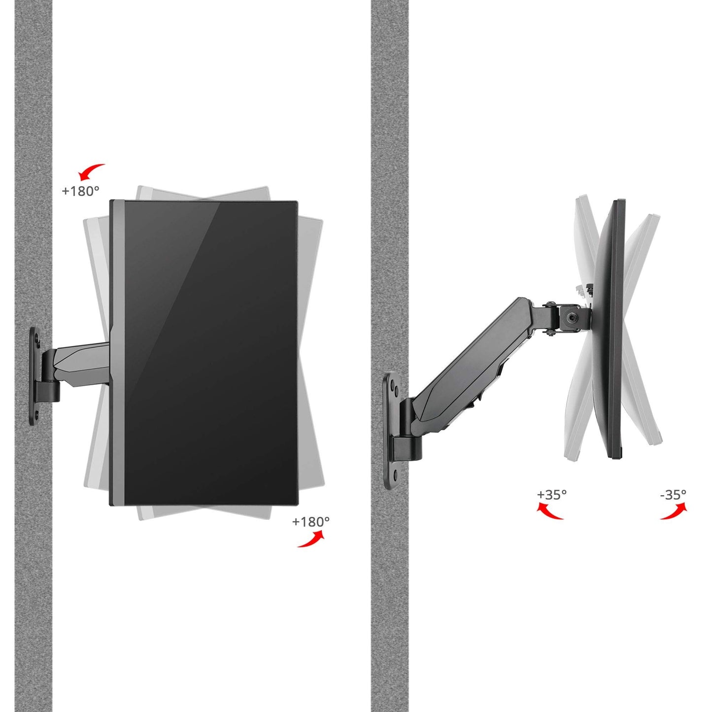 SIIG Aluminum Gas Spring Full Motion Ergonomic Single Arm Monitor Wall Mount - Heavy Duty Holds 17" to 32" Screen, up to 19.8 lbs - Single VESA