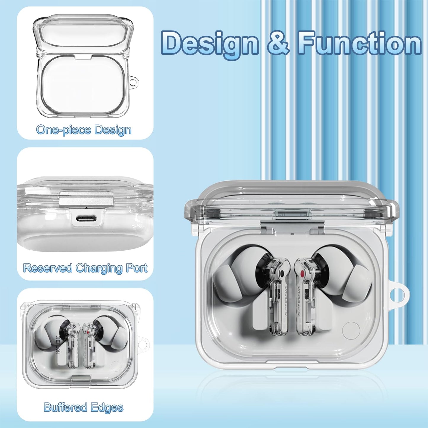 POZCIS for Nothing Ear (a) Case Cover, Clear Soft TPU Protective Earbuds Case with Carabiner Accessories