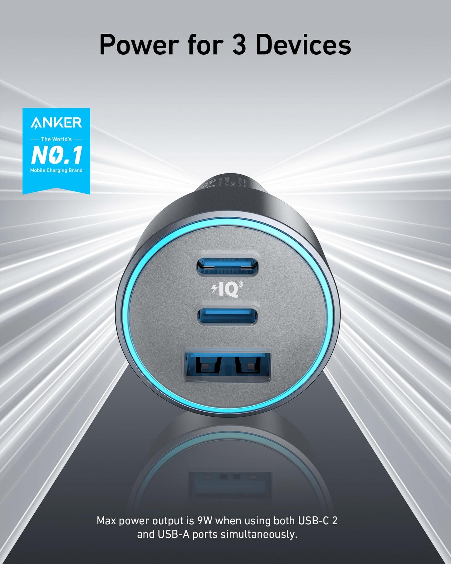 Anker USB-C Car Charger, iPhone 17 Car Charger, 67W 3-Port Compact Fast Charger, 535 Car Adapter with PIQ 3.0 for iPhone 17/16/15/14 Series, Galaxy