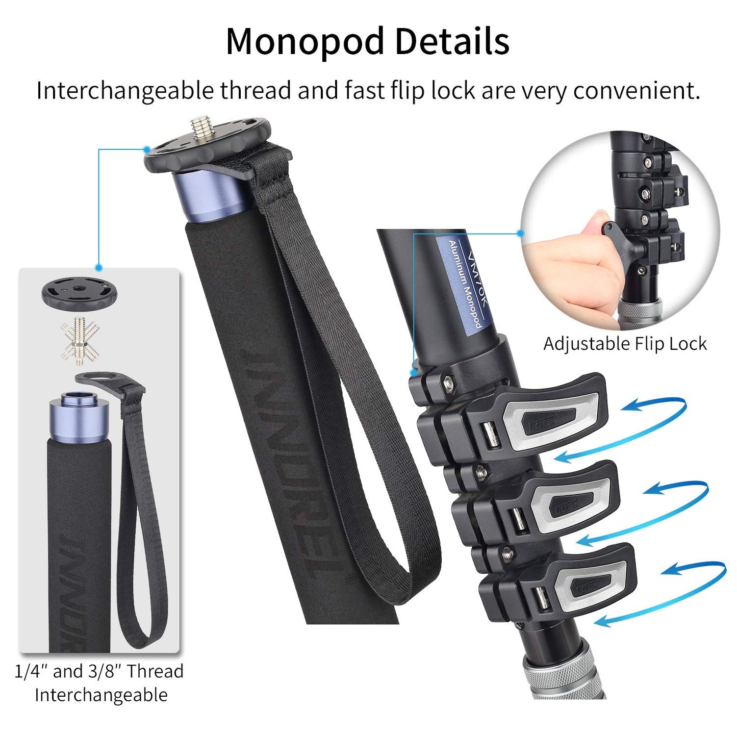 Professional Video Monopod Kit-INNOREL VM70K Including CNC Aluminum Fluid Head, Removable Tripod Base and Flexible Monopod Stand