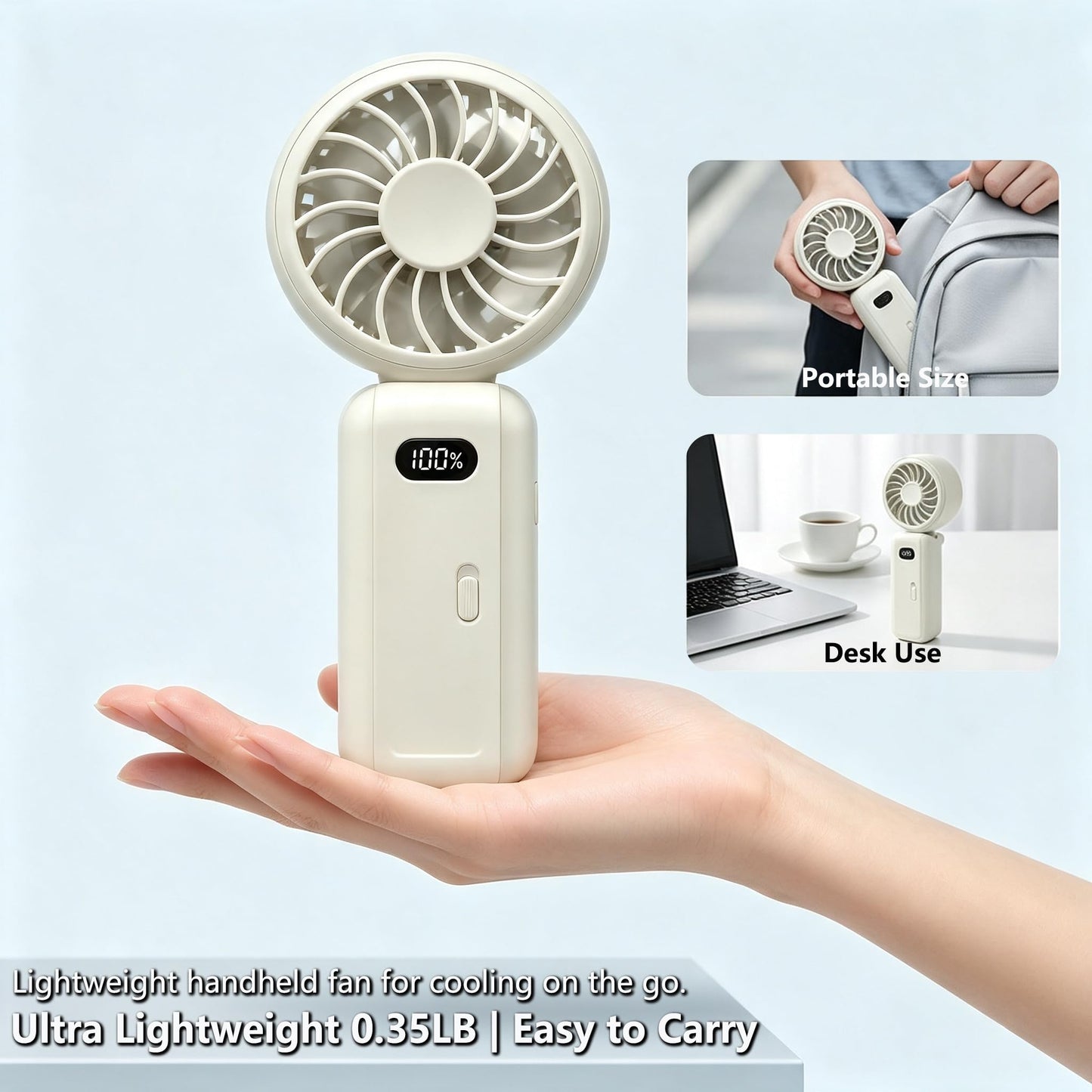 Savepe Portable Mini Clip-on Fan, 5 Wind Speeds, 180° Adjustable, Foldable, 6-Hour Battery, USB-C, for Umbrella, Travel, Beach, Camping