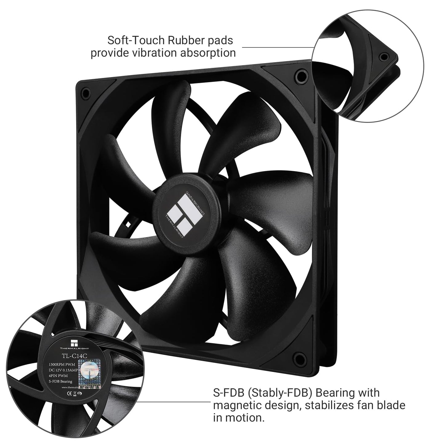 Thermalright TL-C14C CPU Cooler, S-FDB Bearing 140mm Computer Chassis Fan With 4-PWM Control, Low Noise PC Cooling|Black(TL-C14C)