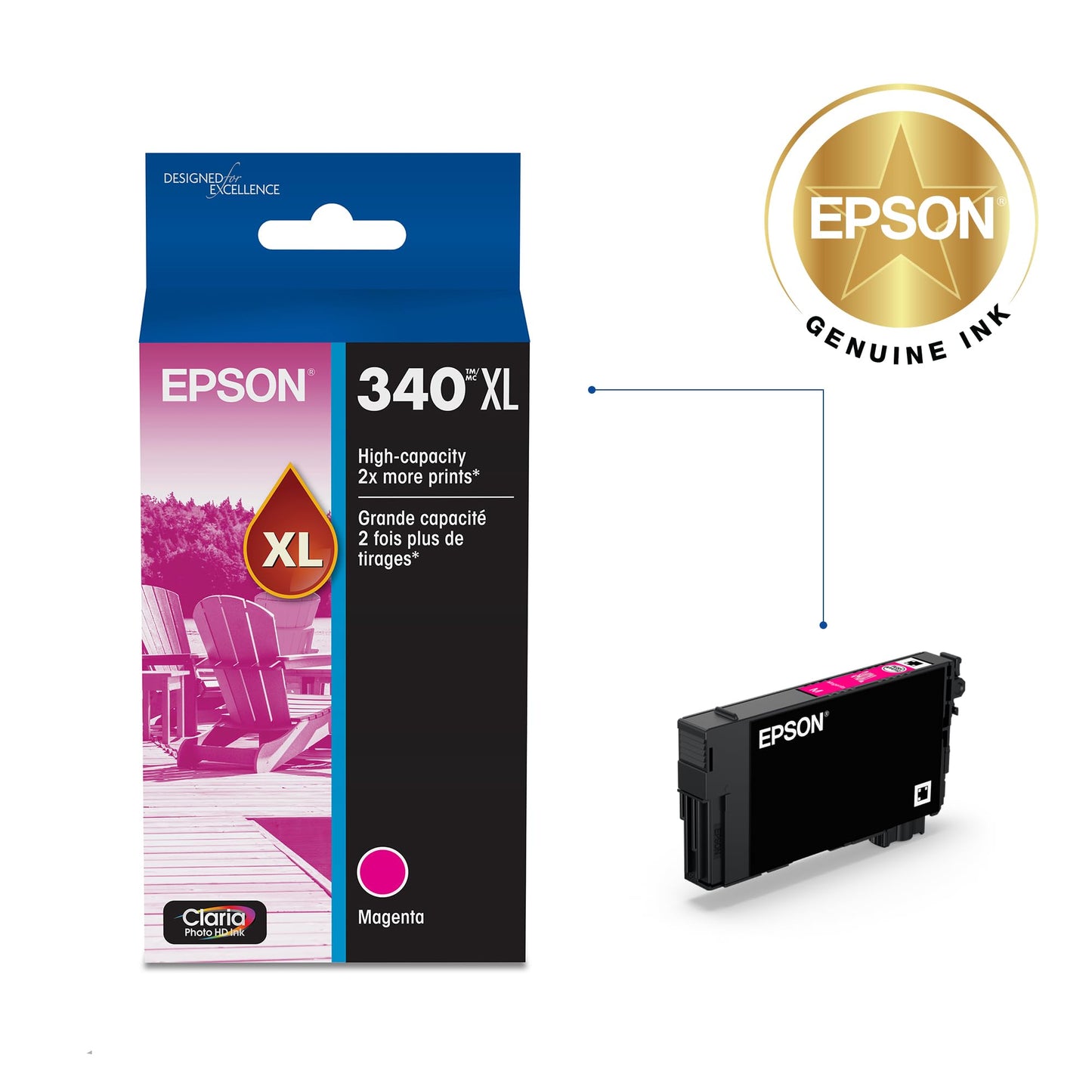 Epson 340 Claria Photo HD Ink High Capacity Magenta Cartridge (T340XL320-S) Works with Expression XP-8800