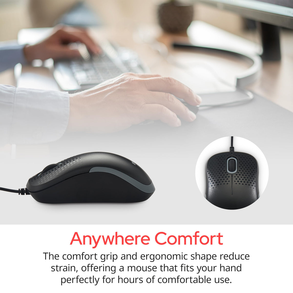Verbatim Silent Corded Optical Mouse, USB, Precision Scroll Wheel, Black