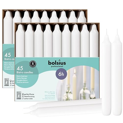 BOLSIUS White Candlesticks - 2 Packs = Total 90 Candles - 6+ Hours - Premium European Quality - Consistent Smokeless Flame - Unscented Dripless Dinner